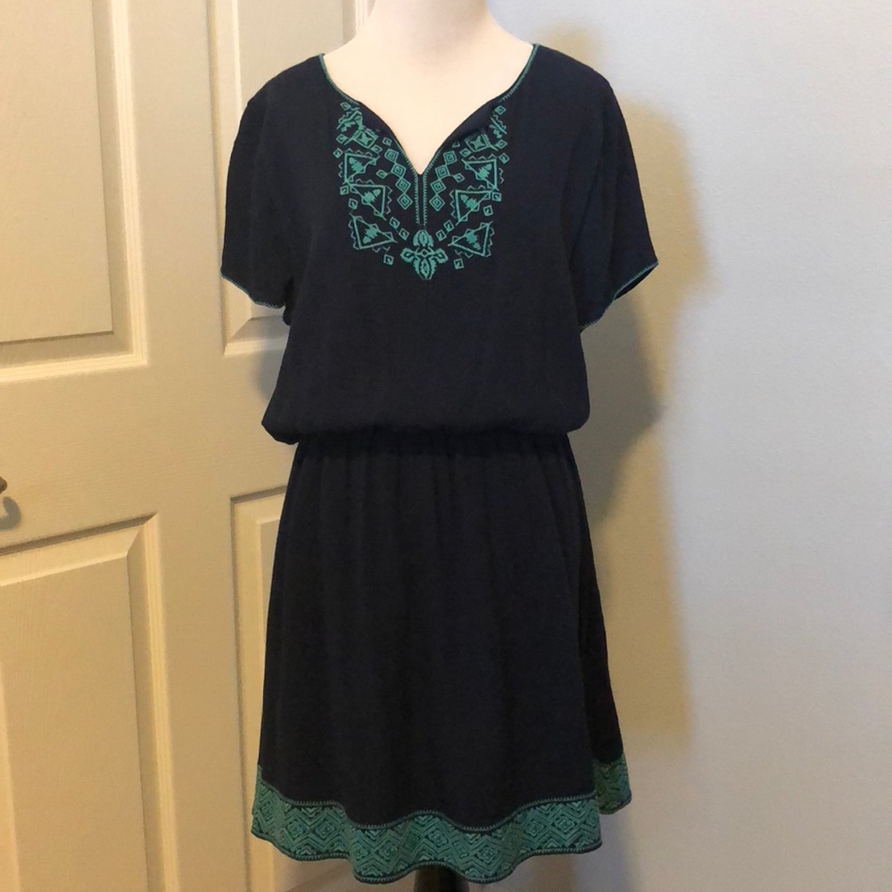 Navy and Teal Flowy Dress